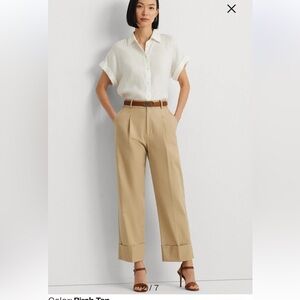 Ralph Lauren Tan Cropped Ankle Pants Double Faced Stretch cotton birch tan